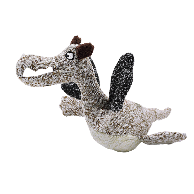 Knit Dino Brown Plush Pet Toy